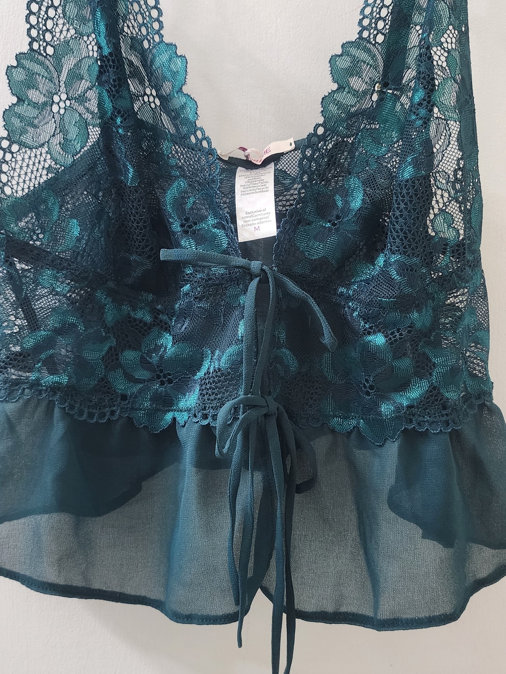 Adore Me Teal Lace Peplum Chemise Top with Tie-Front - Picture 2 of 6